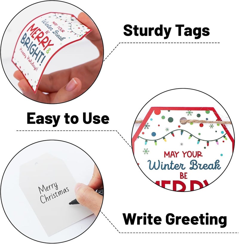 Alynta Happy Holiday Gift Tags - Merry and Bright Gift Tags with String Christmas Tag 50Pcs Xmas Tag for Presents Gift Wrapping Christmas Decorations - Image 3